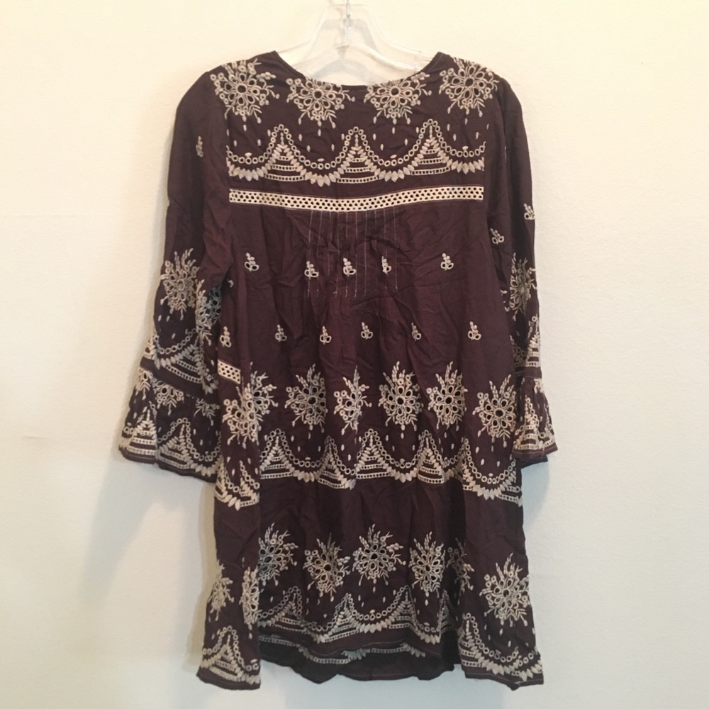 Ivy Jane Brown Embroidered Boho Tunic Blouse - Picture 4 of 5